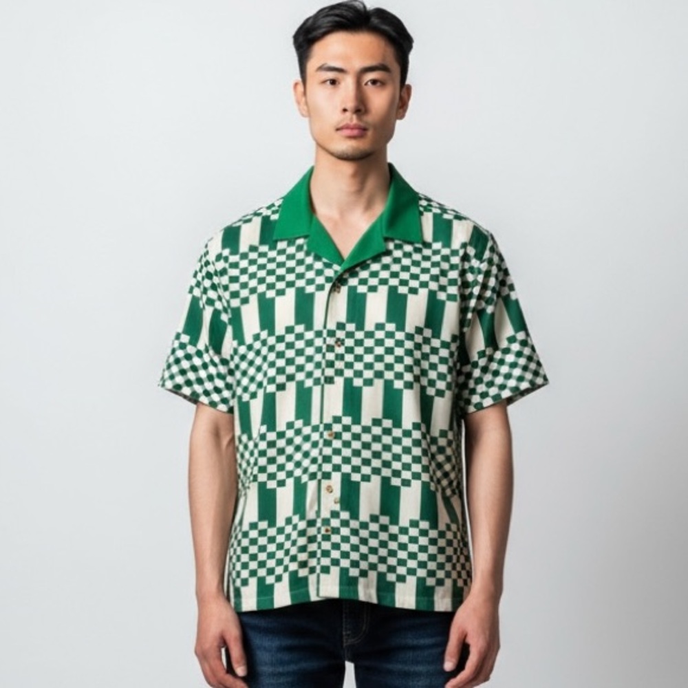 Bogey Boys Golf Men's S Checkered‎ Button Up Shirt Green New SS 9815